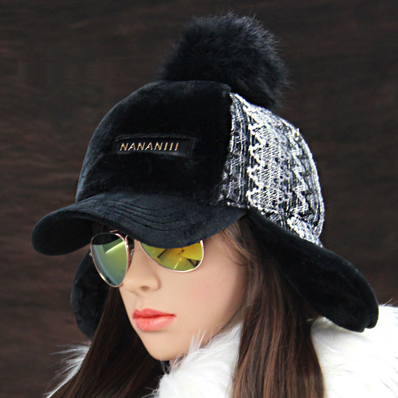Thickened plus wool ball cap