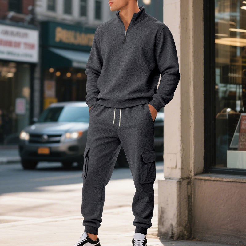 Fleece-lined Thermal Zip-up Men's Athletic Pants Set