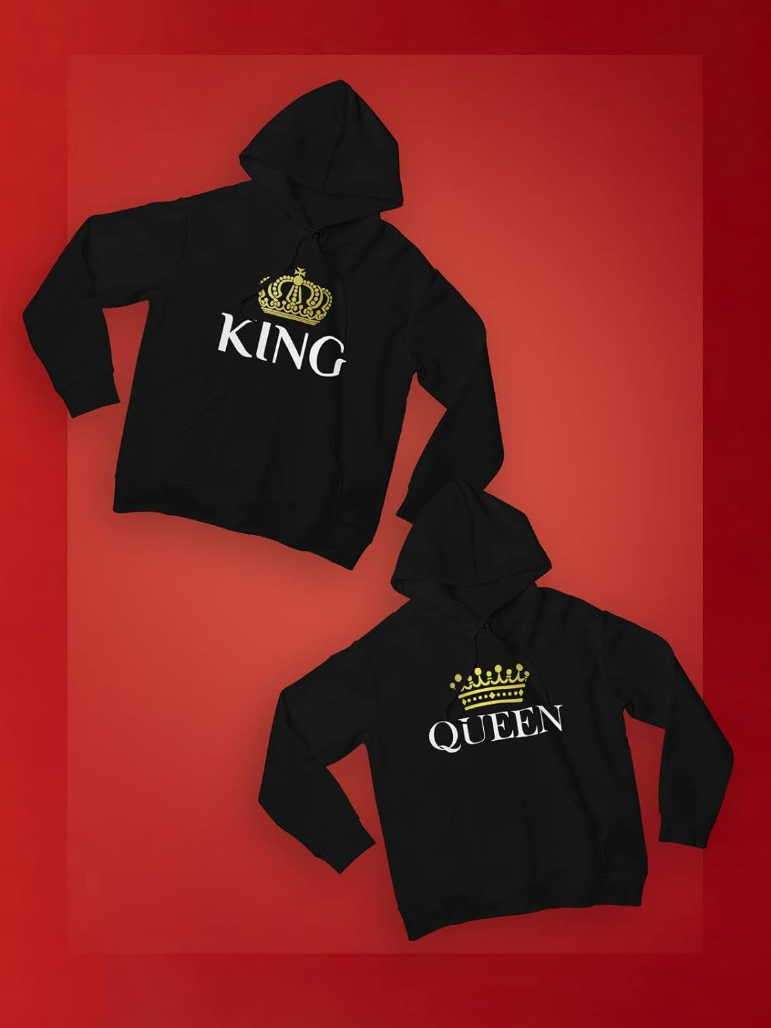 King & Queen Matching Couple Hoodie Set - His & Hers Pullover Hoodies - Valentine'S Day Gift for Couples Women Large / Men Medium