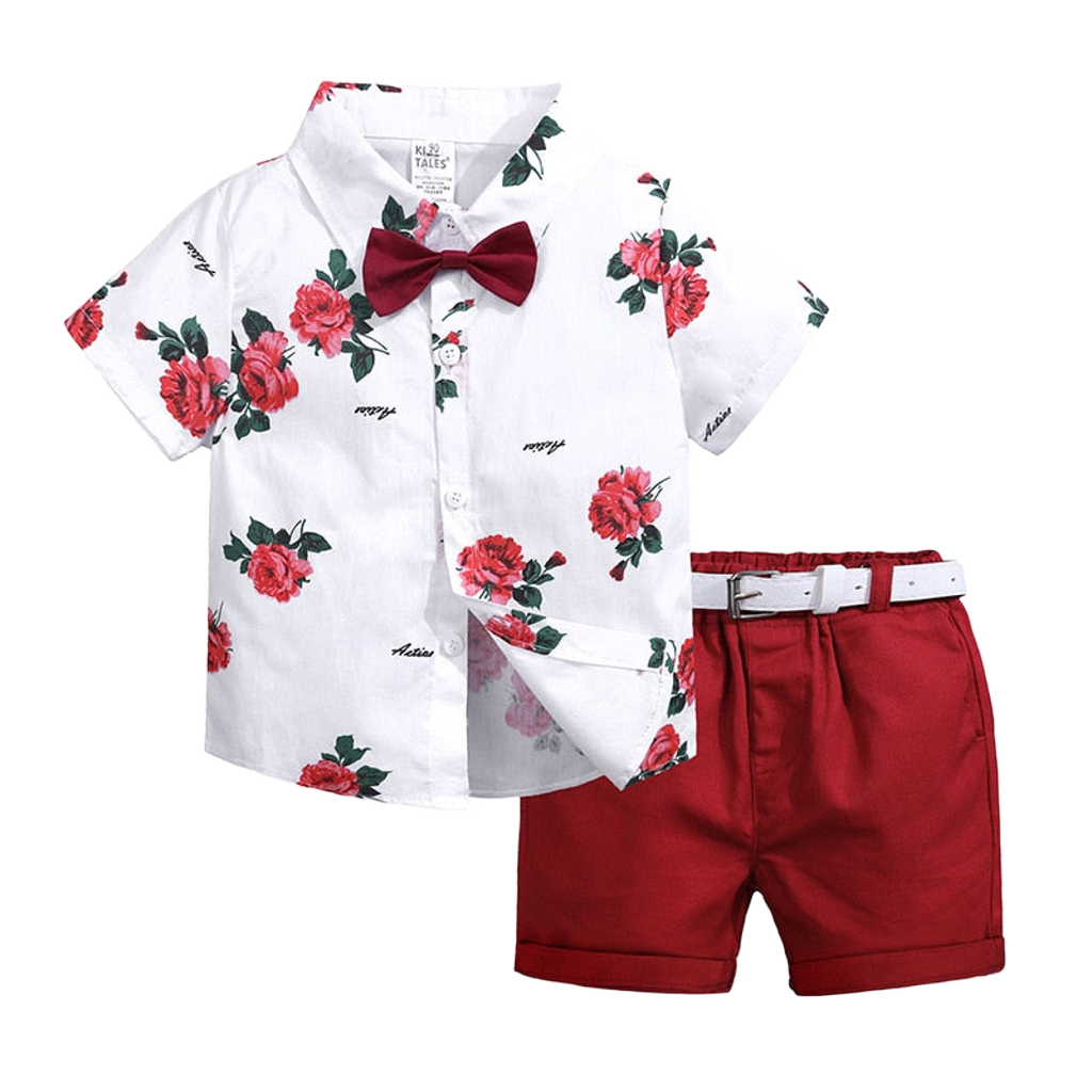 2pcs Summer Baby Set Flower Short Sleeve Polo Shirt With Red Shorts Shorts School Clothes For Children China