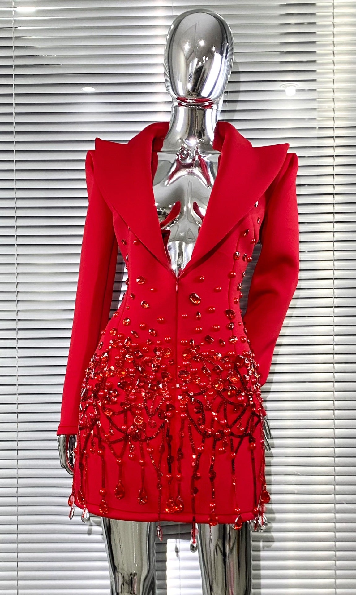 Luxury Rhinestone Sequins Pearl Sexy Low Cut Business Suit And Dress