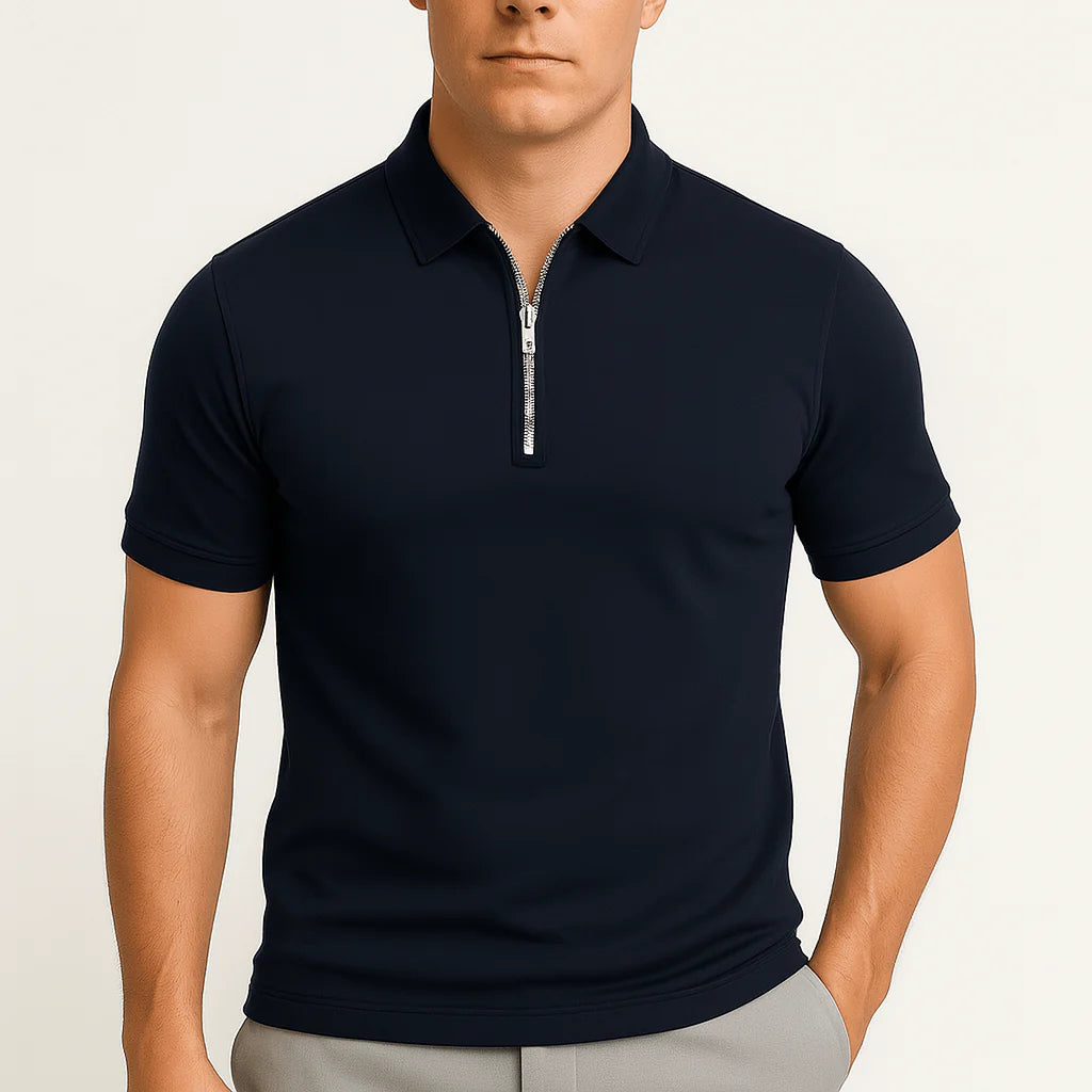 Zipper-design Comfortable And Versatile Commuter Breathable Short-sleeve Men's Stand-up Collar Light-youth Casual Half-sleeve