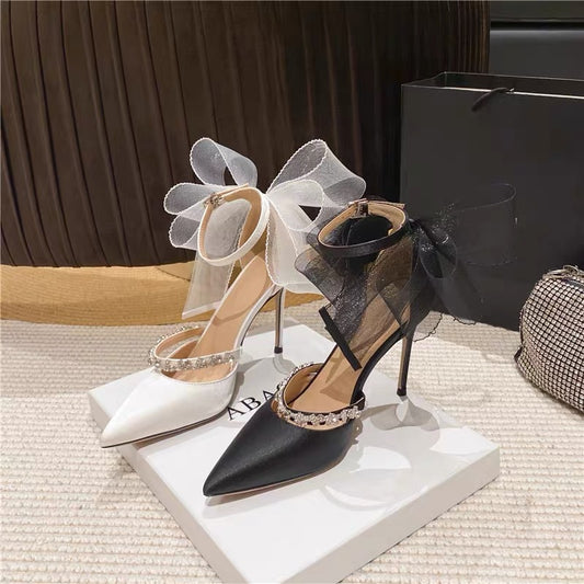 Rhinestone Bow High Heel Sandals