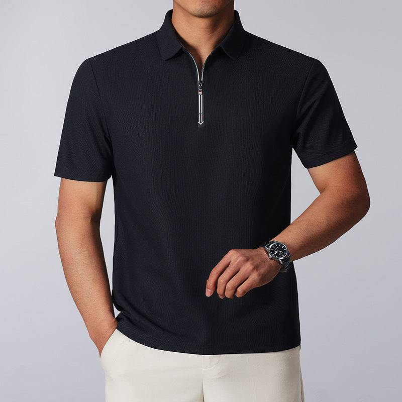 Zipper-design Comfortable And Versatile Commuter Breathable Short-sleeve Men's Stand-up Collar Light-youth Casual Half-sleeve