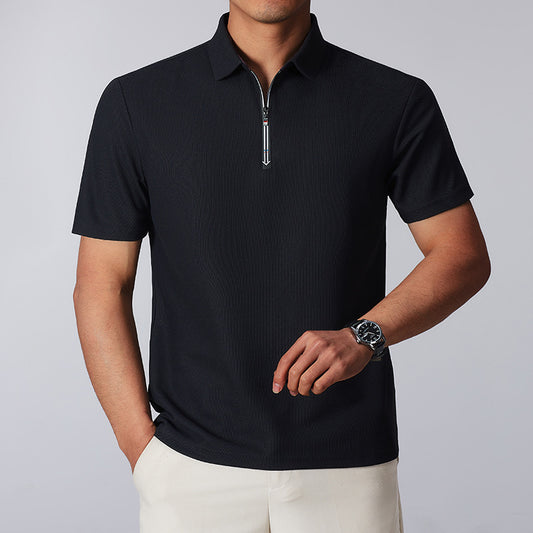 Zipper-design Comfortable And Versatile Commuter Breathable Short-sleeve Men's Stand-up Collar Light-youth Casual Half-sleeve