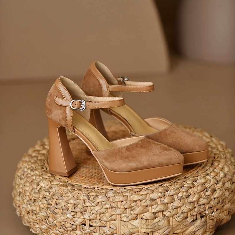Women's Buckle Hollowed Sandals Stiletto Heel Pointed-toe Frosted
