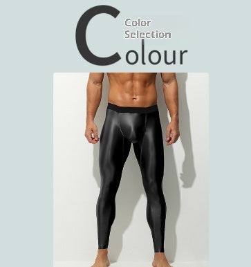 Men's Ice Silk Thin High Elastic Shaping Tight Fitness Sports Leggings