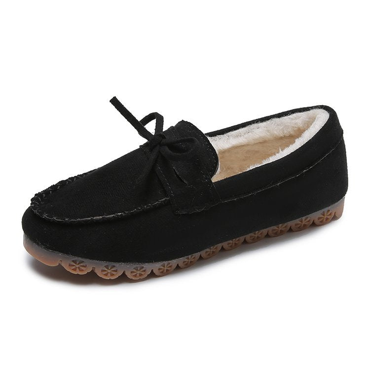 Plus-size Square-toe Chunky-soled Fleece-lined Stitched Shoes Snow Boots