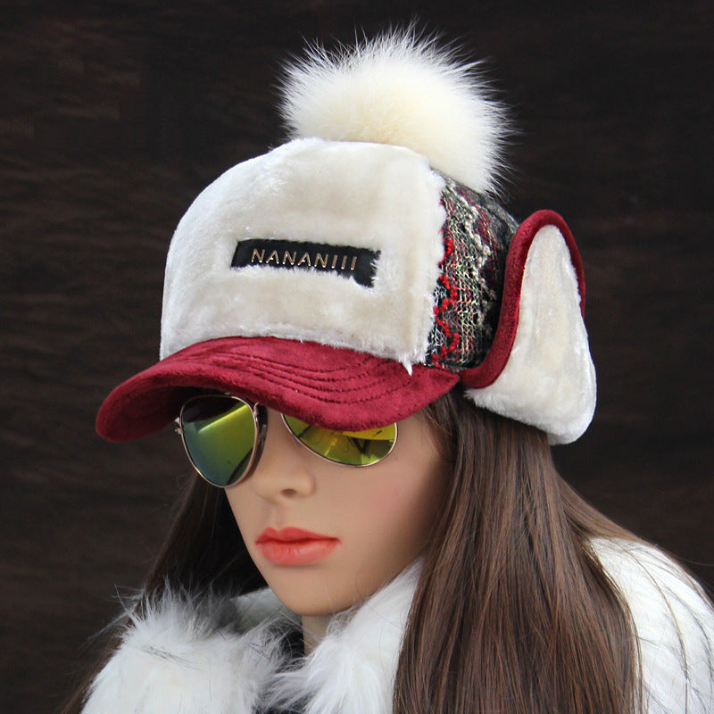 Thickened plus wool ball cap