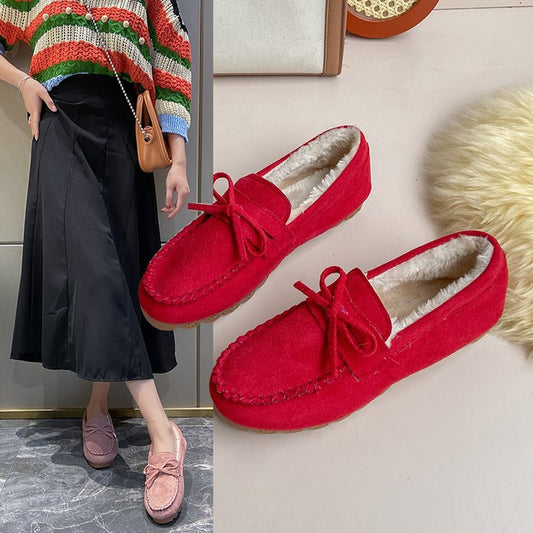 Plus-size Square-toe Chunky-soled Fleece-lined Stitched Shoes Snow Boots
