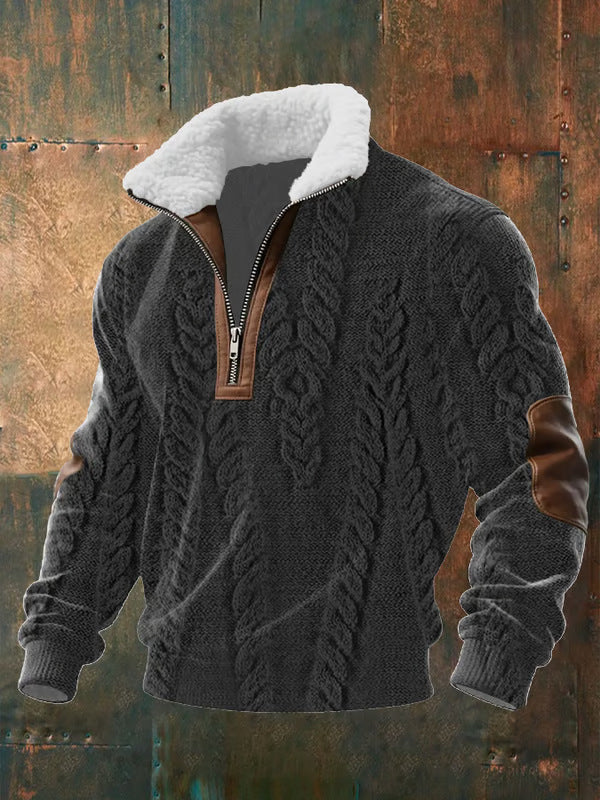 Men's Fitted Top With Printed Pattern And Faux Fur Collar