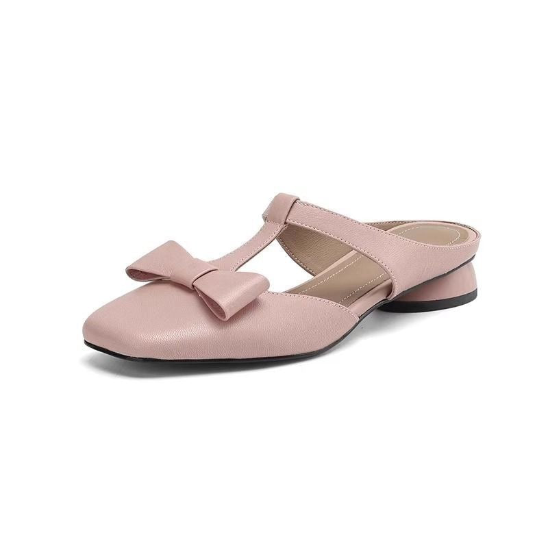 French Style Bow Closed Toe Half Slippers For Women