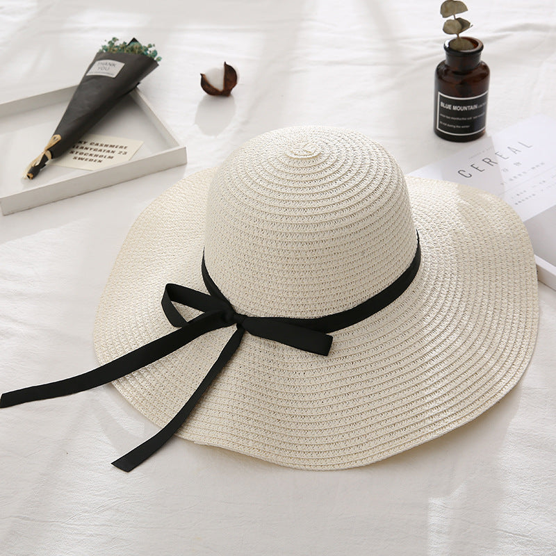 Women Summer Travel Beach UV Protection Bowknot Wide Brim Straw Hat Sun Cap UV Protection Bowknot Wide Brim Straw Hat Sun Cap