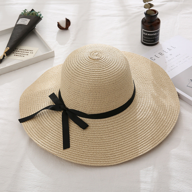 Women Summer Travel Beach UV Protection Bowknot Wide Brim Straw Hat Sun Cap UV Protection Bowknot Wide Brim Straw Hat Sun Cap