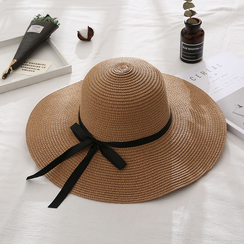 Women Summer Travel Beach UV Protection Bowknot Wide Brim Straw Hat Sun Cap UV Protection Bowknot Wide Brim Straw Hat Sun Cap