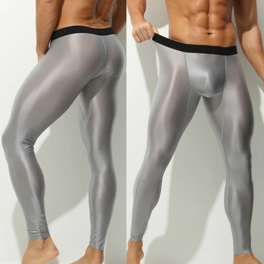 Men's Ice Silk Thin High Elastic Shaping Tight Fitness Sports Leggings
