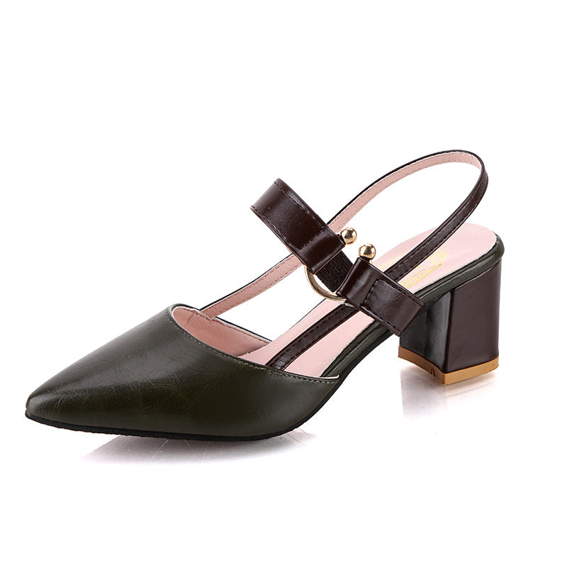 Spring And Summer Pointed Toe Thick Heel Toe Box Women's Sandals