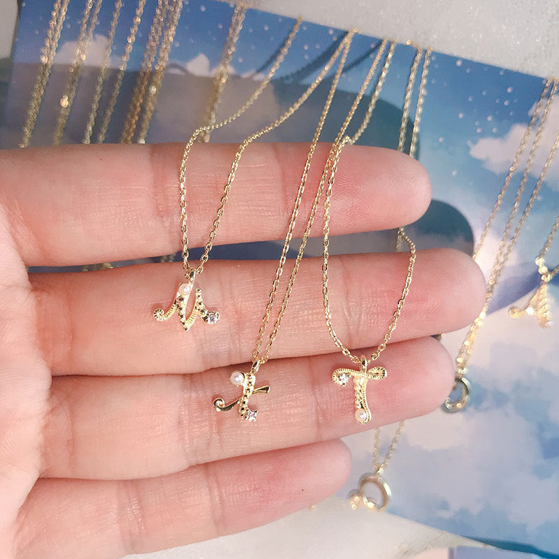 Japanese silver s925 plating 14k gold mini letter necklace