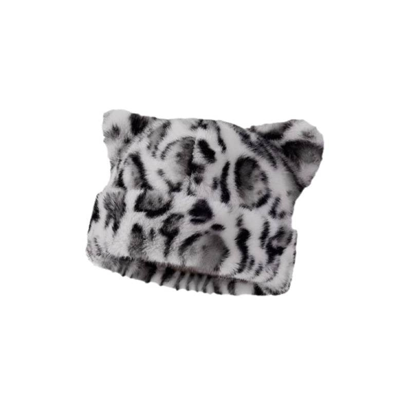 Leopard Plush Bear Hat For Women