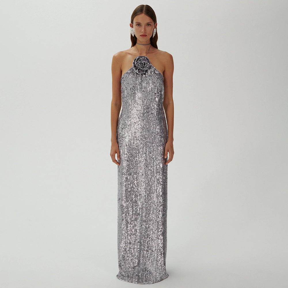 European And American Silver Paillette Dress High-grade Light Luxury