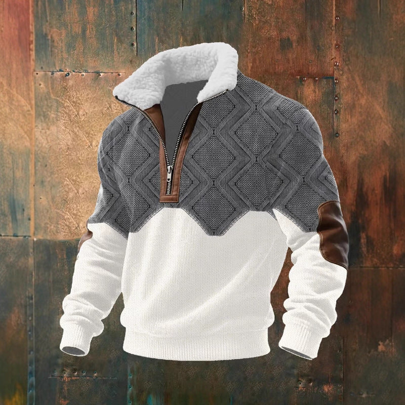 Men's Fitted Top With Printed Pattern And Faux Fur Collar