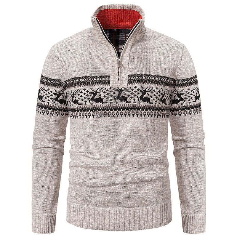 Handsome Bottom Line Large Size Half-zip Sweater