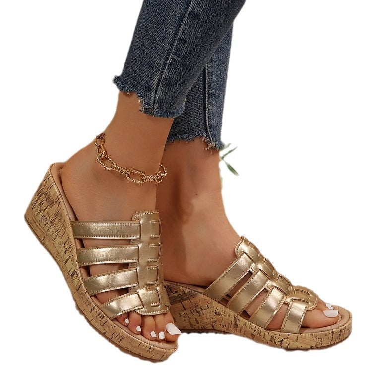 New European And American Wedge Peep Toe Roman Style Sandals