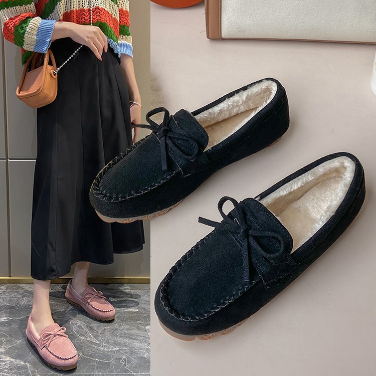 Plus-size Square-toe Chunky-soled Fleece-lined Stitched Shoes Snow Boots