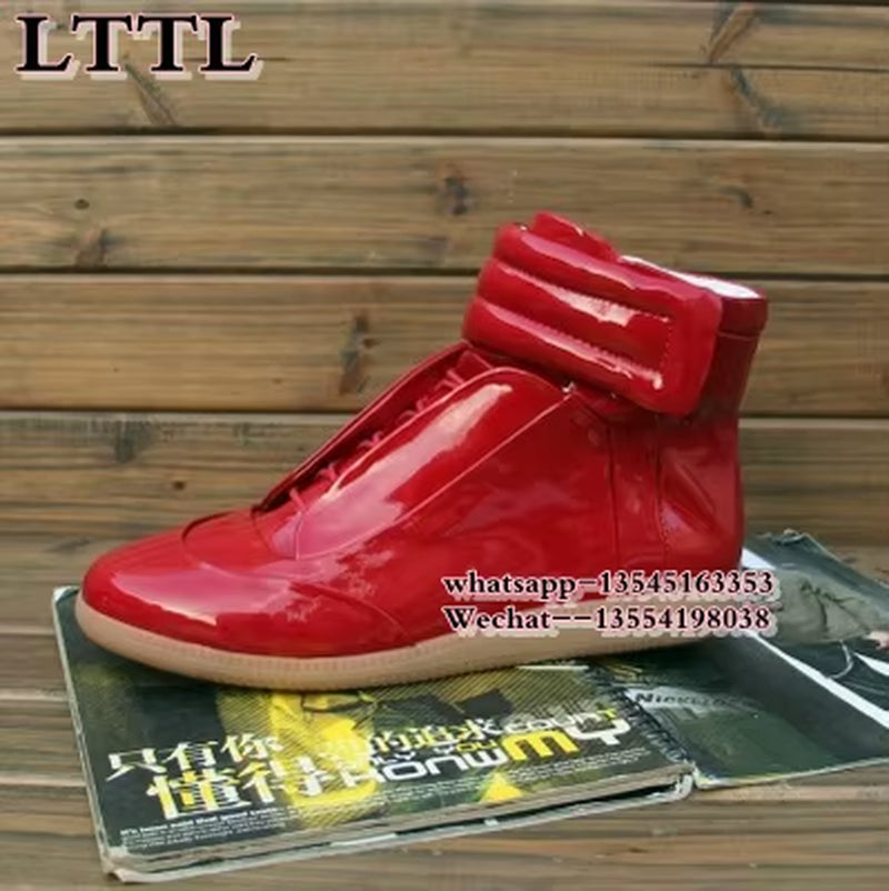 38-46 Luxury Brand Men Shoes Shinny Leather Casual Shoes Men'S High Top Silvery Gold Red High Quality Men Flats Casual Shoes