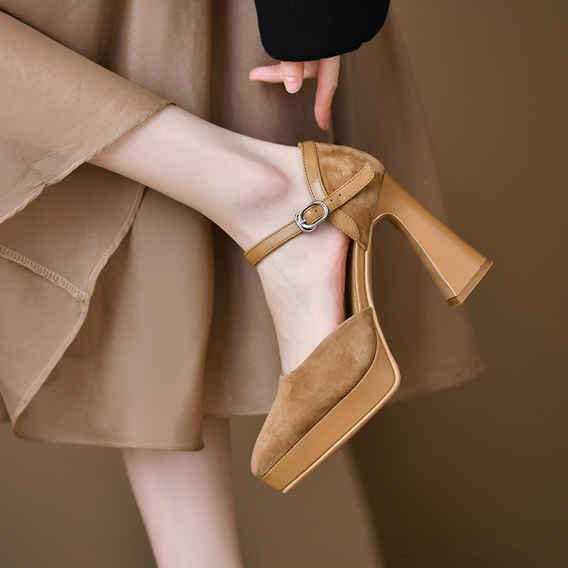 Women's Buckle Hollowed Sandals Stiletto Heel Pointed-toe Frosted