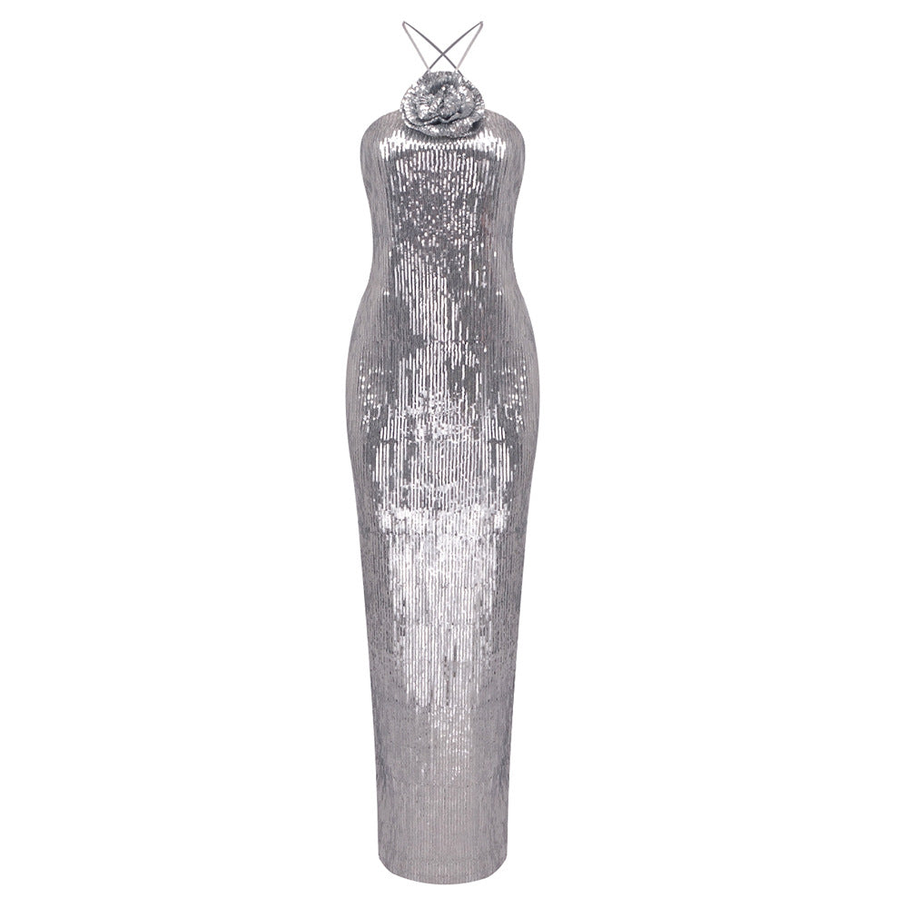 European And American Silver Paillette Dress High-grade Light Luxury