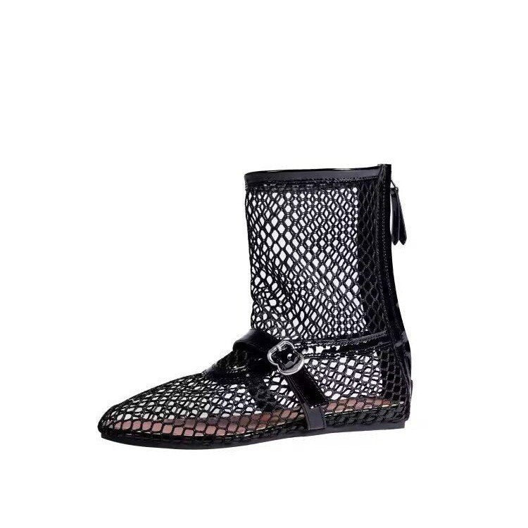Metal Buckle With Back Zipper Ballet Women's Shoes High Top Fashion Shoes