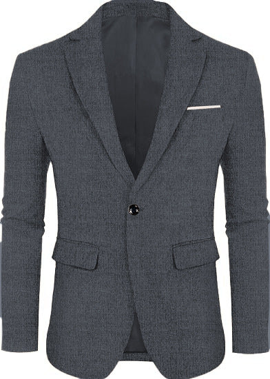 Linen Leisure Single Button Lightweight Business Pure Color Flat Collar Suit Jacket Men