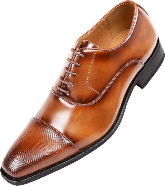 Oxford Dress Shoes for Men with Textured Cap Toe, Men'S Oxford Shoes Made from Premium PU Leather, Versatile Formal Footwear for All Occasions