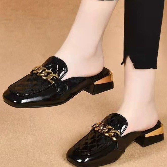 Women's Spring And Summer New Women's Shoes Mid Heel Toe Box Slippers
