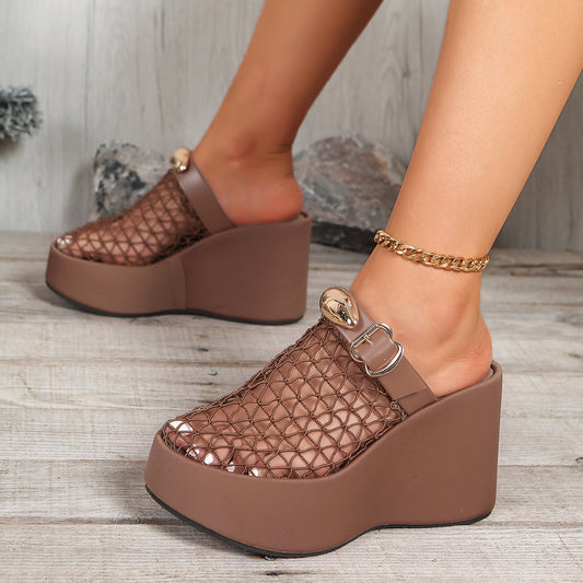 Metal Buckle Thick Sole Openwork Mesh Breathable Sandals