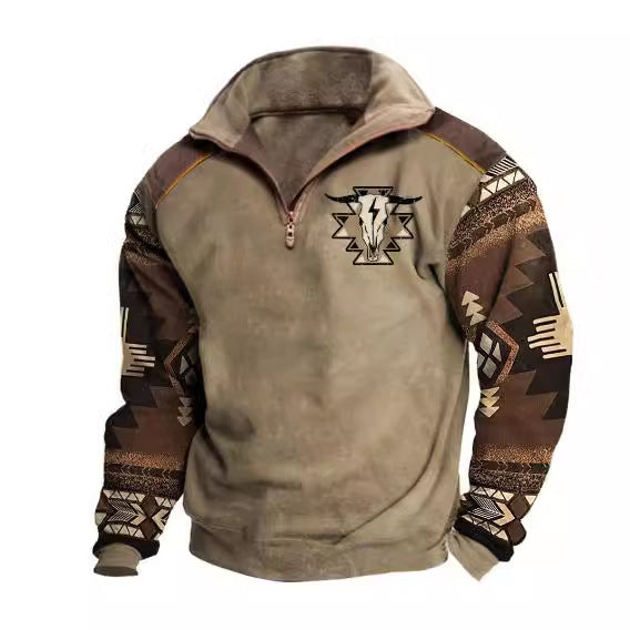 Digital Print Stand Collar Men's Street Zip-up Hoodie