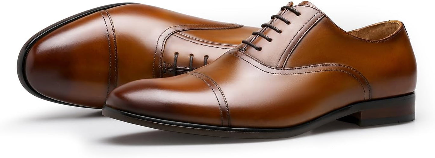 Men'S Dress Shoes Leather Cap Toe Lace-Up Oxfords