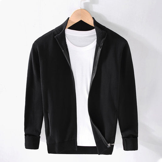 Men's Stand-Up Collar Slim-Fit Zipper Casual Solid-Color Top