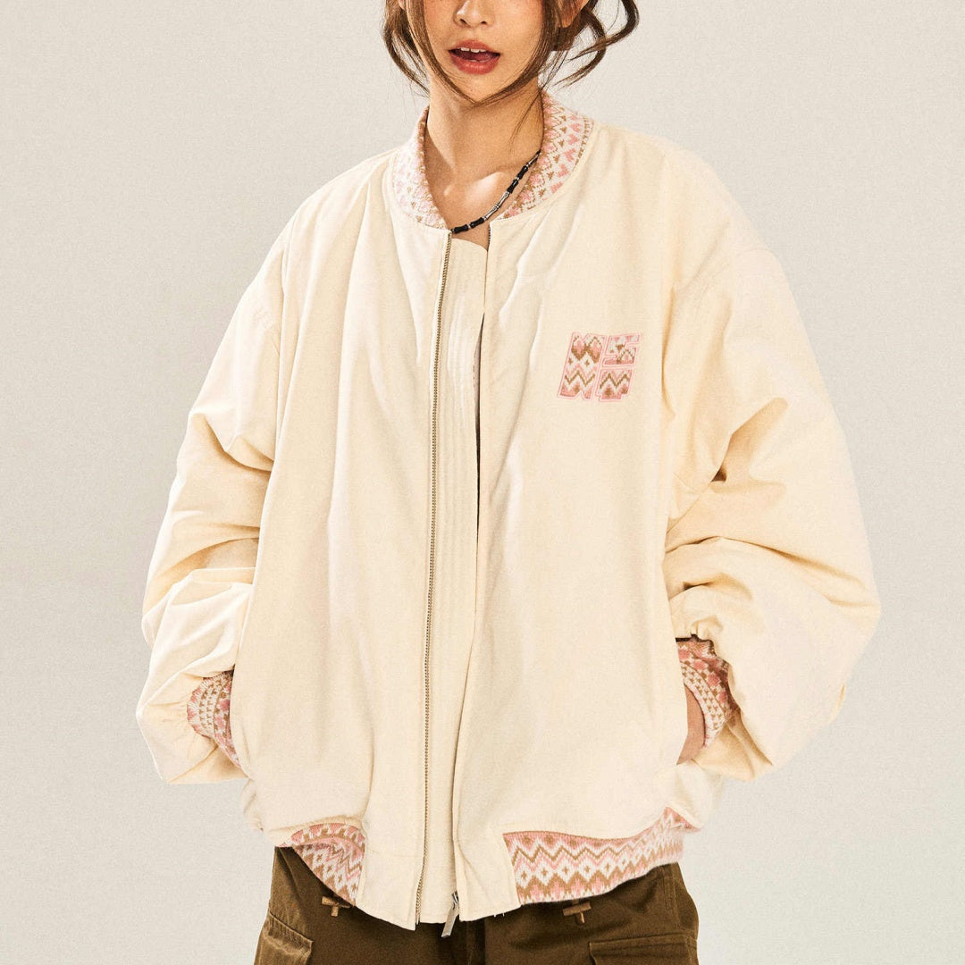 Ethnic Jacquard Stitching Thick Quilted Couple Baseball Uniform Jacket