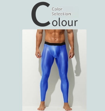 Men's Ice Silk Thin High Elastic Shaping Tight Fitness Sports Leggings