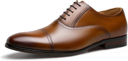 Men'S Dress Shoes Leather Cap Toe Lace-Up Oxfords