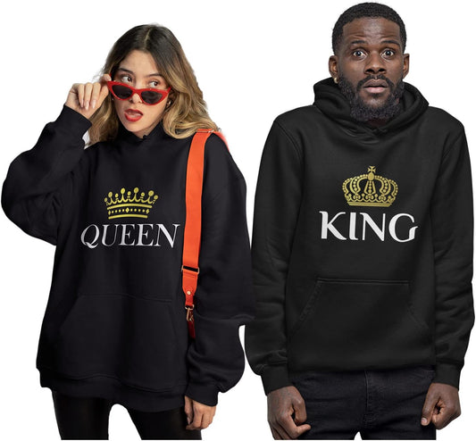 King & Queen Matching Couple Hoodie Set - His & Hers Pullover Hoodies - Valentine'S Day Gift for Couples Women Large / Men Medium