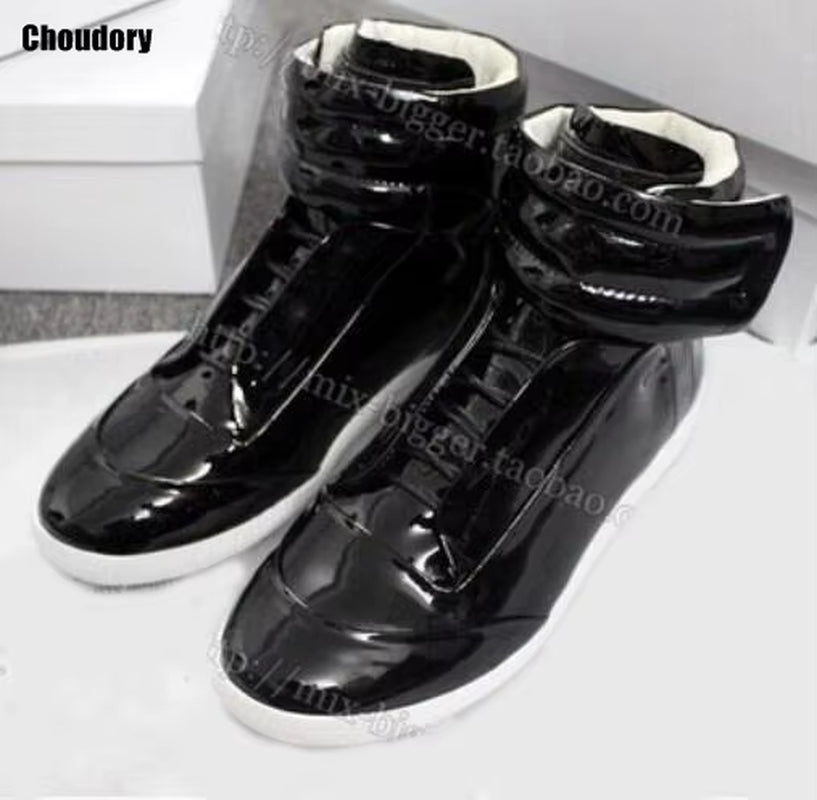 38-46 Luxury Brand Men Shoes Shinny Leather Casual Shoes Men'S High Top Silvery Gold Red High Quality Men Flats Casual Shoes