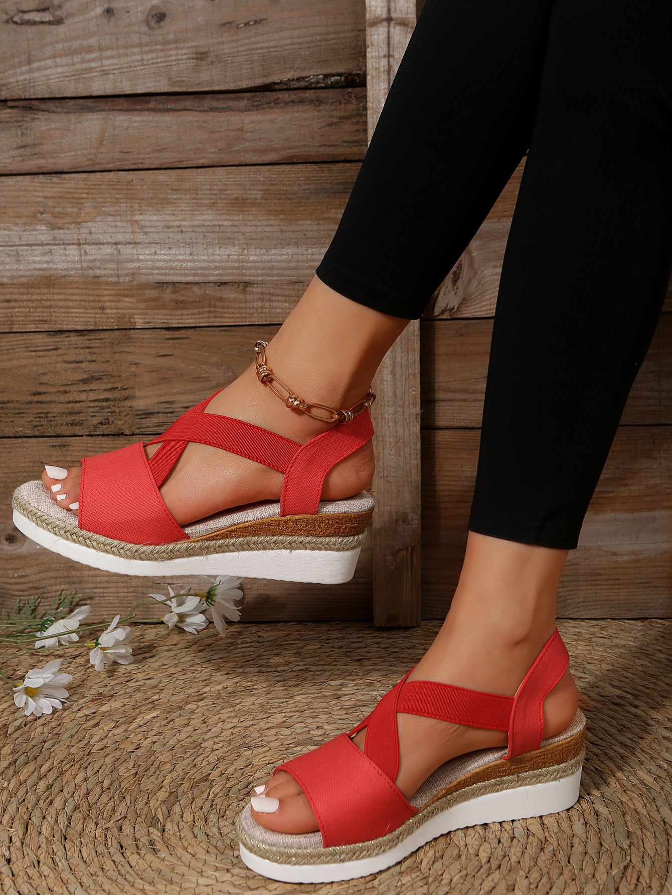 Plus Size Summer Hemp Rope Straw Woven Platform High Heel Open Toe Sandals