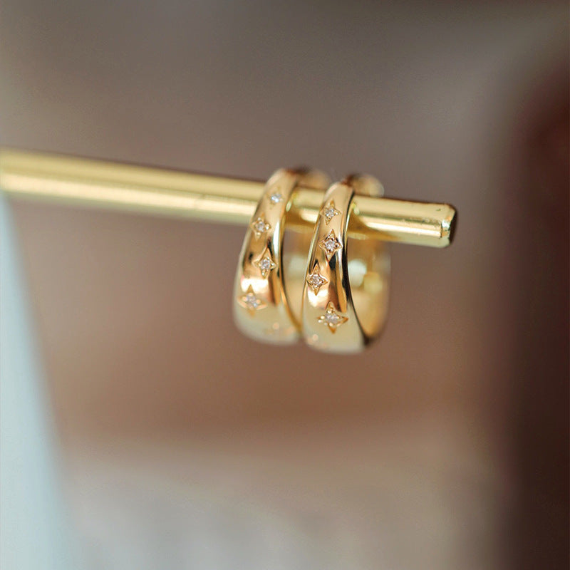 S925 Sterling Silver Plated With 18K Gold Starry Sky Ear Clips