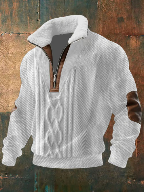 Men's Fitted Top With Printed Pattern And Faux Fur Collar