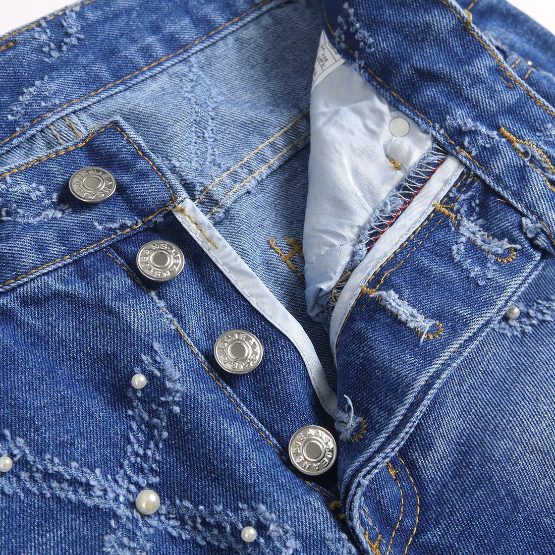 Pearl Embroidery Street Trendy Fashion Denim Skinny Pants