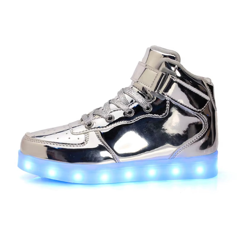 Luxury Men'S Glowing Sneakers Gold Glitter Skateboard Shoes Men Street Unisex Luminous Sneakers Men Shiny Mirror Designer Shoes