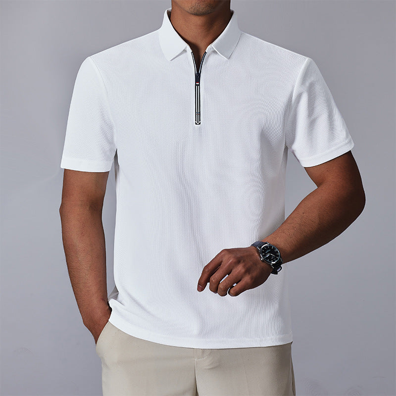 Zipper-design Comfortable And Versatile Commuter Breathable Short-sleeve Men's Stand-up Collar Light-youth Casual Half-sleeve